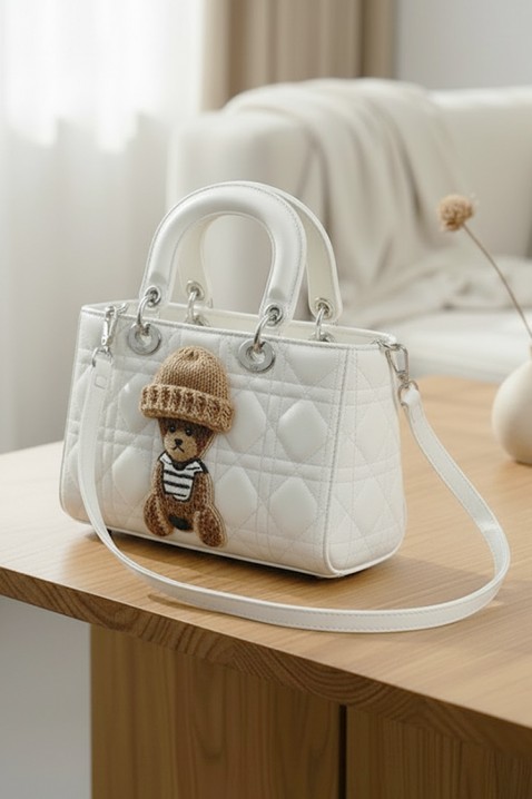 Geantă de damă cu un element decorativ în formă de ursuleț FANTASIA WHITE, Culoare: alb, IVET.RO - Reduceri de până la -80%