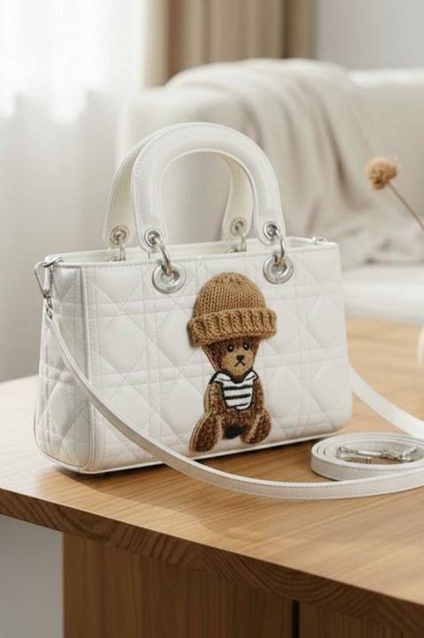 Geantă de damă cu un element decorativ în formă de ursuleț FANTASIA WHITE, Culoare: alb, IVET.RO - Reduceri de până la -80%