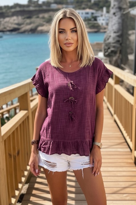 Bluză cu legături decorative, volane și un aspect boho aerisit DORINZA RASPBERRY, Culoare: zmeură, IVET.RO - Reduceri de până la -80%