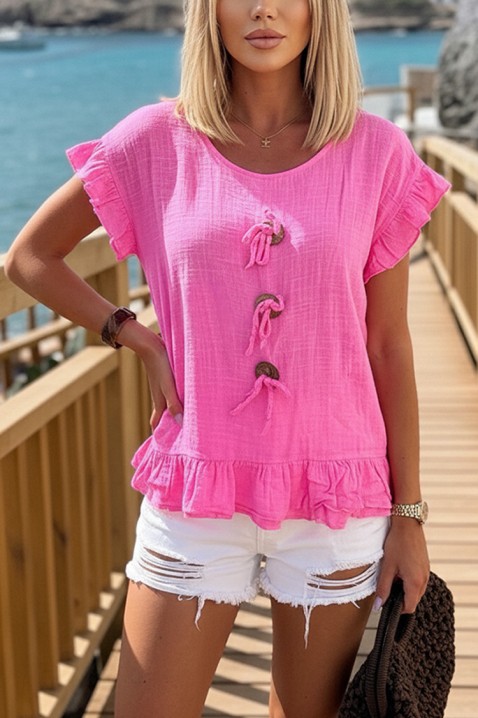 Bluză cu legături decorative, volane și un aspect boho aerisit DORINZA PINK, Culoare: roz, IVET.RO - Reduceri de până la -80%
