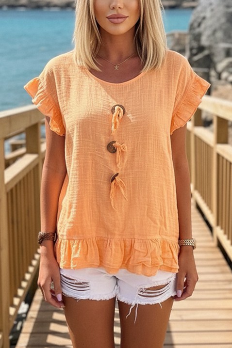 Bluză cu legături decorative, volane și un aspect boho aerisit DORINZA ORANGE, Culoare: portocaliu, IVET.RO - Reduceri de până la -80%
