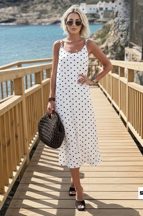 Rochie lungă cu buline, cu o croială lejeră JASMIANA WHITE, Culoare: alb, IVET.RO - Reduceri de până la -80%