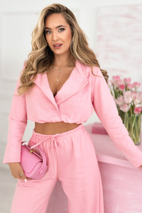 Set pentru femei format din un top scurt cu guler și pantaloni comozi МASMIANA PINK, Culoare: roz, IVET.RO - Reduceri de până la -80%