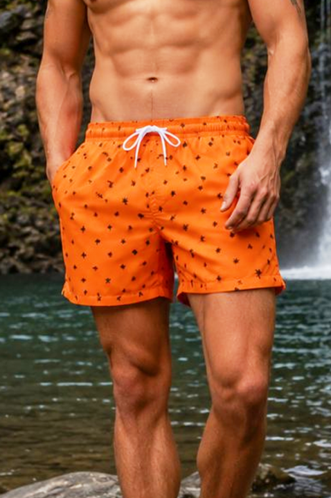 Pantaloni scurți de înot pentru bărbați, cu talie elastică și imprimeu ALEXY ORANGEIVET.RO - Reduceri de până la -80%