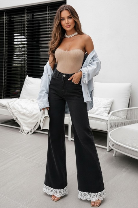 Blugi de damă eleganți cu un detaliu elegant din dantelă KAREINA BLACK, Culoare: negru, IVET.RO - Reduceri de până la -80%