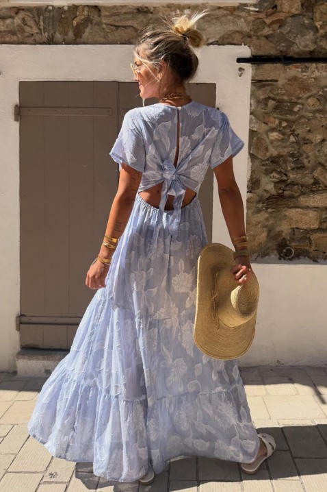 Rochie lungă, vaporoasă, cu un model floral în relief și un spate spectaculos DONELA SKY, Culoare: albastru deschis, IVET.RO - Reduceri de până la -80%
