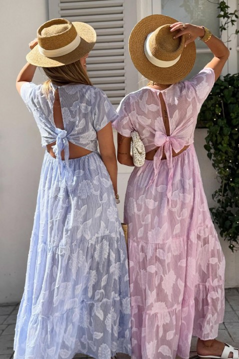 Rochie lungă, vaporoasă, cu un model floral în relief și un spate spectaculos DONELA PINK, Culoare: roz, IVET.RO - Reduceri de până la -80%