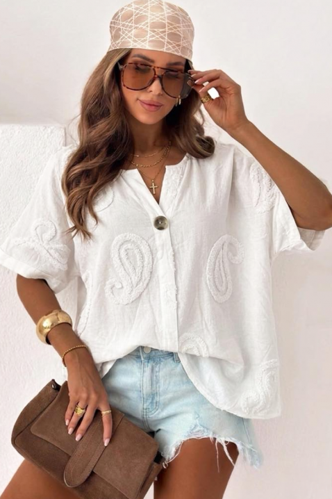 Cămașă lejeră din in, în stil boho MEGLENA WHITE, Culoare: alb, IVET.RO - Reduceri de până la -80%
