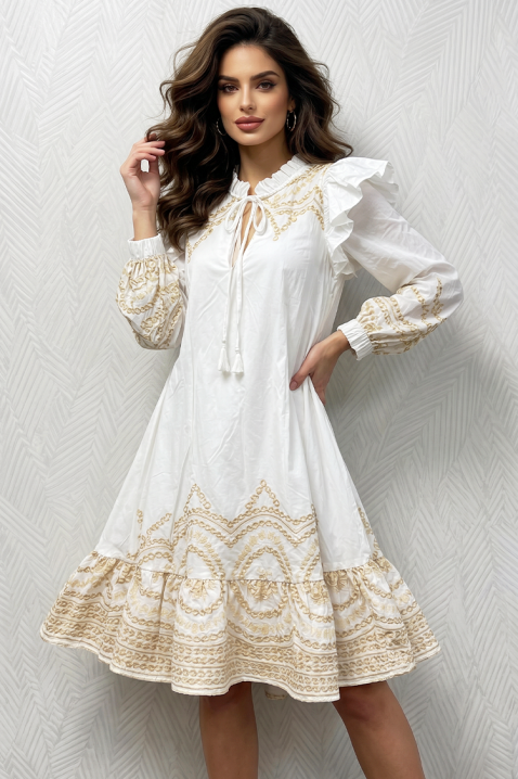 Rochie elegantă de vară cu ornamente aurii spectaculoase AMALFINA, Culoare: alb, IVET.RO - Reduceri de până la -80%