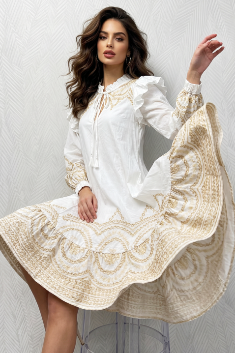 Rochie elegantă de vară cu ornamente aurii spectaculoase AMALFINA, Culoare: alb, IVET.RO - Reduceri de până la -80%