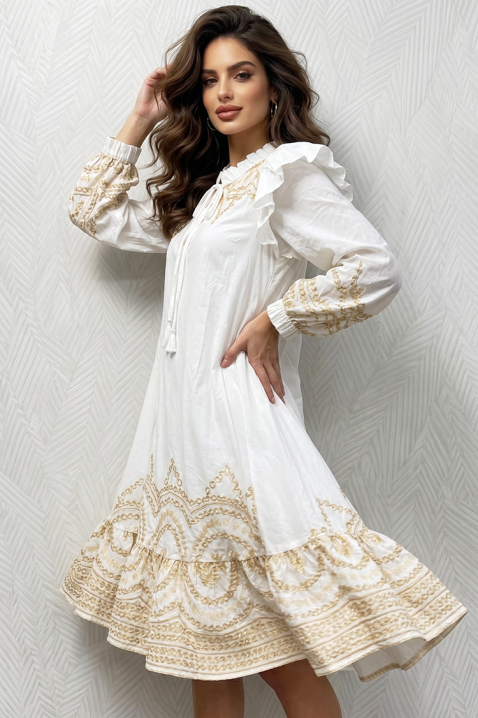 Rochie elegantă de vară cu ornamente aurii spectaculoase AMALFINA, Culoare: alb, IVET.RO - Reduceri de până la -80%