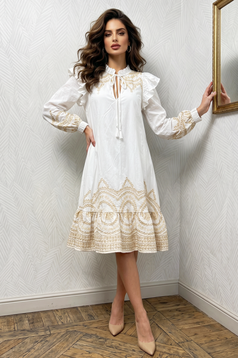 Rochie elegantă de vară cu ornamente aurii spectaculoase AMALFINA, Culoare: alb, IVET.RO - Reduceri de până la -80%