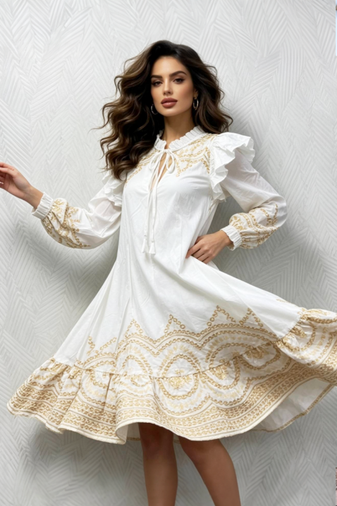 Rochie elegantă de vară cu ornamente aurii spectaculoase AMALFINA, Culoare: alb, IVET.RO - Reduceri de până la -80%