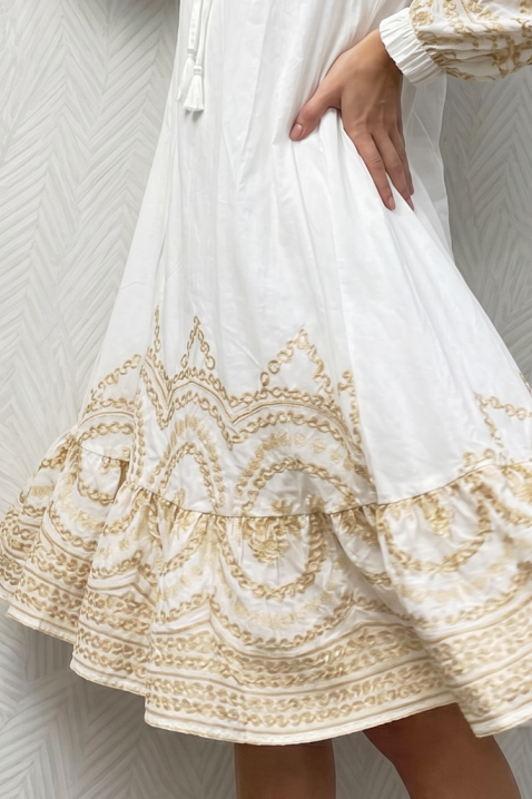 Rochie elegantă de vară cu ornamente aurii spectaculoase AMALFINA, Culoare: alb, IVET.RO - Reduceri de până la -80%