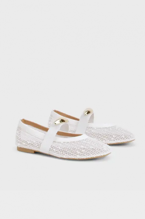 Pantofi de damă tip balerini cu o curea decorativă GALENITA WHITE, Culoare: alb, IVET.RO - Reduceri de până la -80%