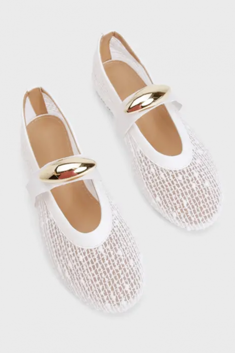 Pantofi de damă tip balerini cu o curea decorativă GALENITA WHITE, Culoare: alb, IVET.RO - Reduceri de până la -80%