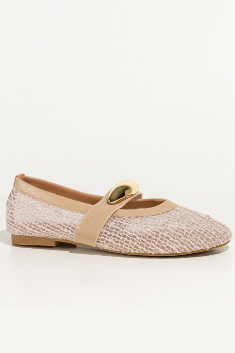 Pantofi de damă tip balerini cu o curea decorativă GALENITA BEIGE, Culoare: bej, IVET.RO - Reduceri de până la -80%