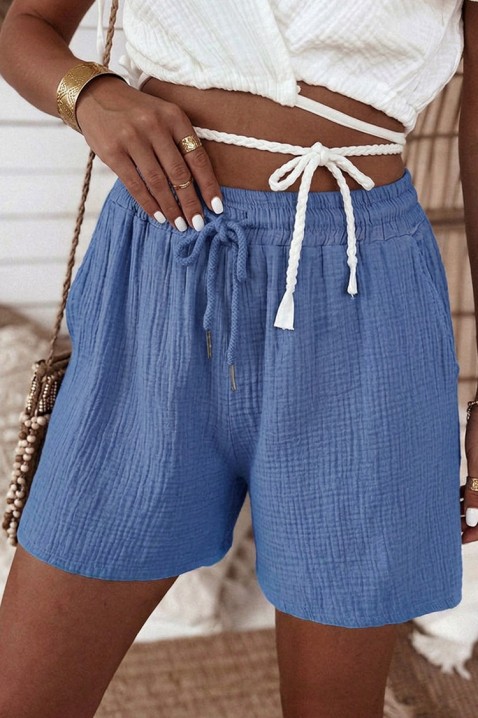 Pantaloni scurți pentru femei pentru viata de zi cu zi, cu talie elastică și legături LUNIETA BLUE, Culoare: albastru, IVET.RO - Reduceri de până la -80%
