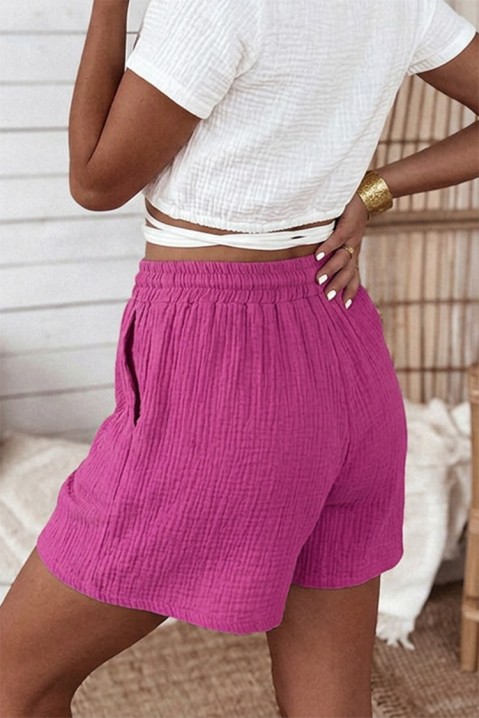 Pantaloni scurți pentru femei pentru viata de zi cu zi, cu talie elastică și legături LUNIETA FUCHSIA, Culoare: fuchsia, IVET.RO - Reduceri de până la -80%