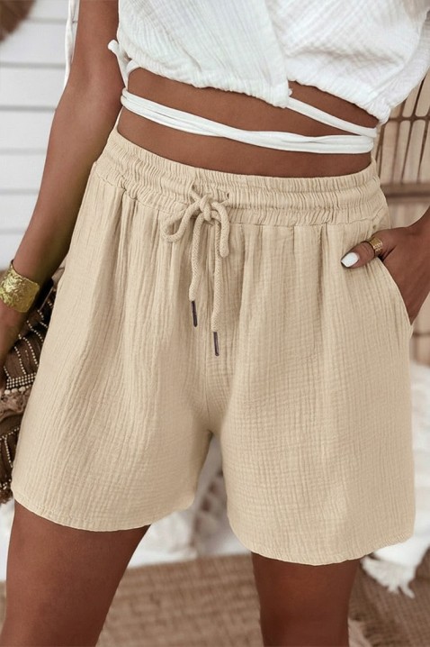 Pantaloni scurți pentru femei pentru viata de zi cu zi, cu talie elastică și legături LUNIETA BEIGE, Culoare: bej, IVET.RO - Reduceri de până la -80%