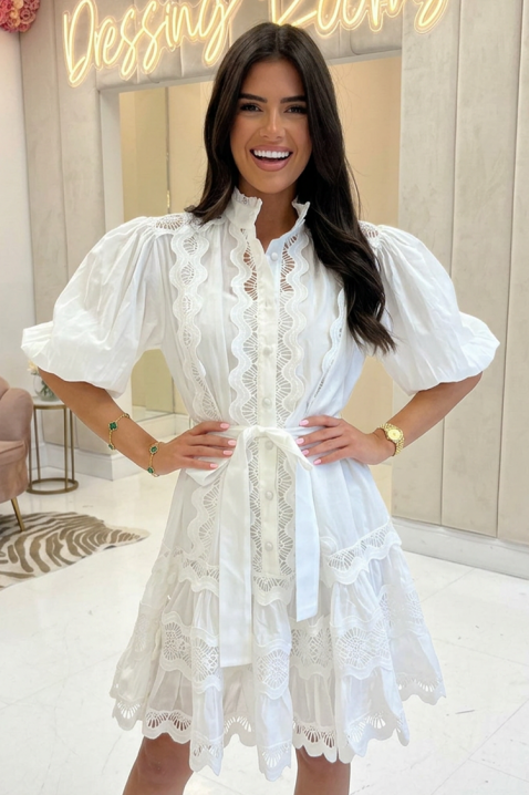 Rochie scurtă romantică, cu detalii din dantelă și mâneci bufante VALIRIANA, Culoare: alb, IVET.RO - Reduceri de până la -80%