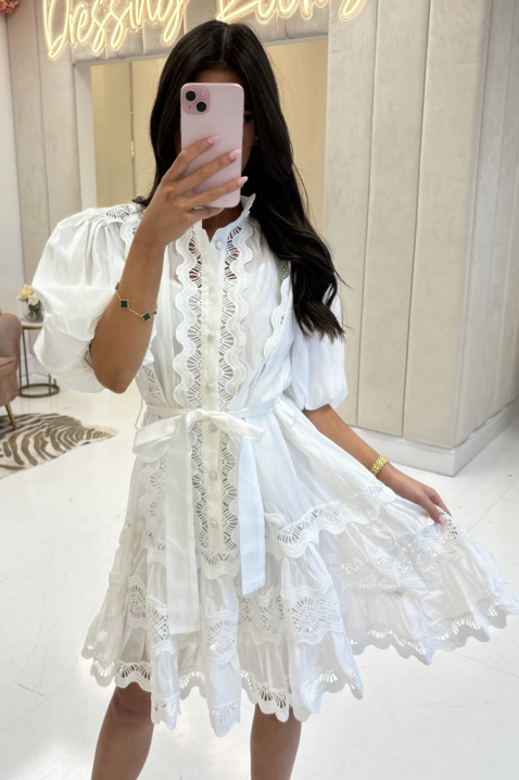 Rochie scurtă romantică, cu detalii din dantelă și mâneci bufante VALIRIANA, Culoare: alb, IVET.RO - Reduceri de până la -80%