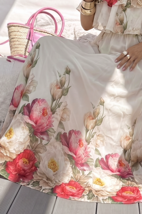 Rochie lungă cu umeri decupați și floral print FLOVERZA ECRU, Culoare: ecru, IVET.RO - Reduceri de până la -80%