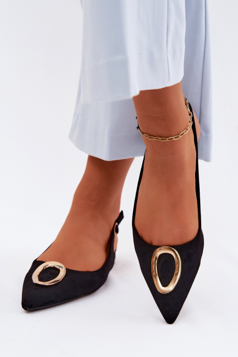 Pantofi eleganți cu călcâi deschis și detalii metalice GERGENA BLACK, Culoare: negru, IVET.RO - Reduceri de până la -80%