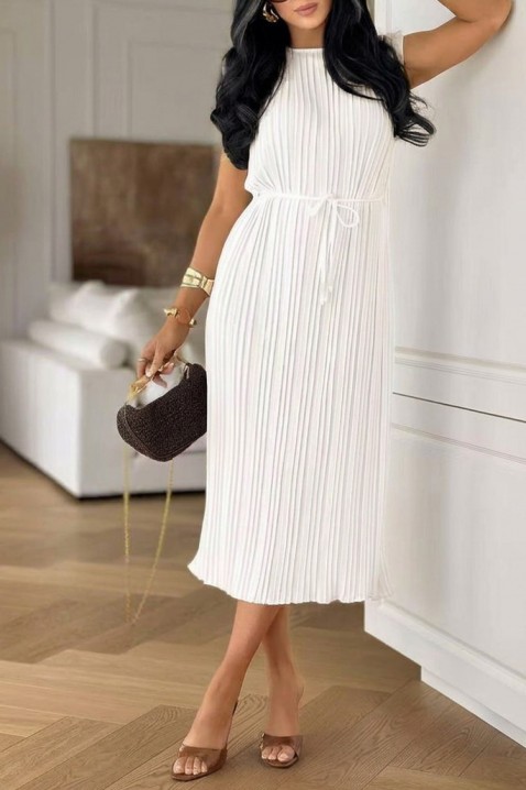 Rochie midi plisată cu curea LORETIA WHITE, Culoare: alb, IVET.RO - Reduceri de până la -80%