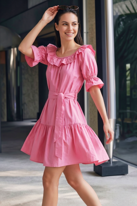 Rochie scurtă romantică, cu volane și curea AMARISIA PINK, Culoare: roz, IVET.RO - Reduceri de până la -80%