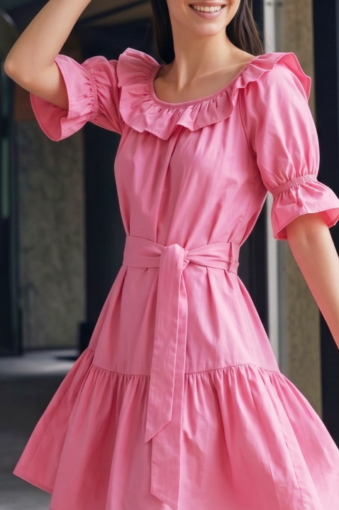 Rochie scurtă romantică, cu volane și curea AMARISIA PINK, Culoare: roz, IVET.RO - Reduceri de până la -80%