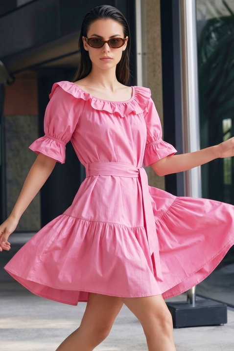 Rochie scurtă romantică, cu volane și curea AMARISIA PINK, Culoare: roz, IVET.RO - Reduceri de până la -80%