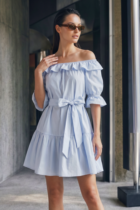 Rochie scurtă romantică, cu volane și curea AMARISIA SKY, Culoare: albastru deschis, IVET.RO - Reduceri de până la -80%
