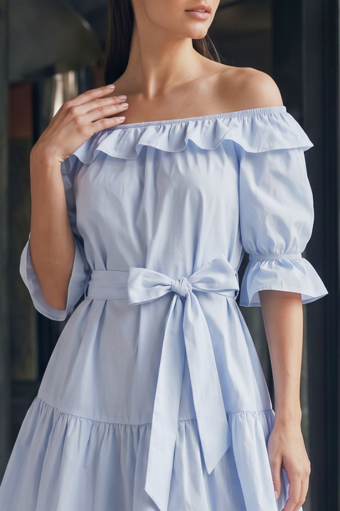 Rochie scurtă romantică, cu volane și curea AMARISIA SKY, Culoare: albastru deschis, IVET.RO - Reduceri de până la -80%