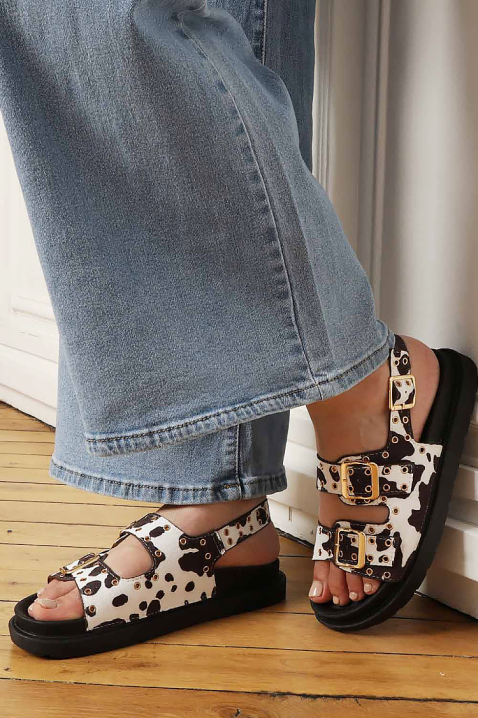 Sandale damă cu animal print și curea JACKLINA BLACK, Culoare: negru, IVET.RO - Reduceri de până la -80%