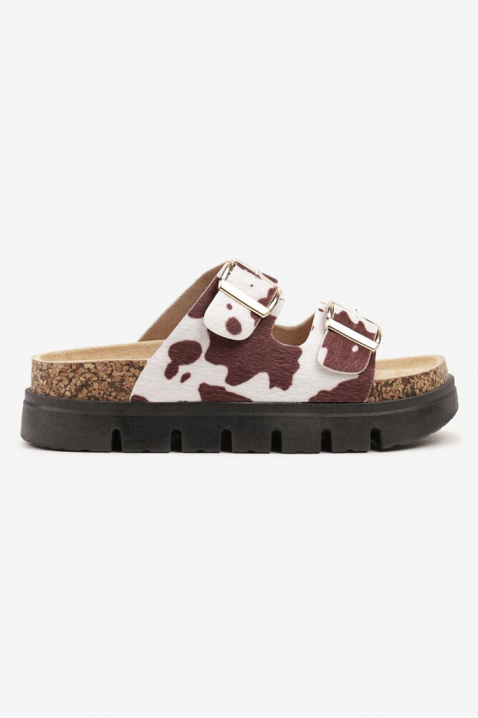 Papuci de damă cu animal print și talpă stabilă IVOMIRA BROWN, Culoare: maro, IVET.RO - Reduceri de până la -80%