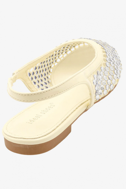 Sandale elegante pentru femei, din plasă, cu cristale și călcâi deschis EFREMIA ECRU, Culoare: ecru, IVET.RO - Reduceri de până la -80%