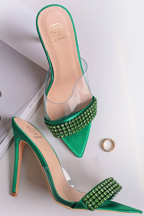 Papuci eleganți de damă cu toc înalt și pietre decorative MARSELIKA GREEN, Culoare: verde, IVET.RO - Reduceri de până la -80%