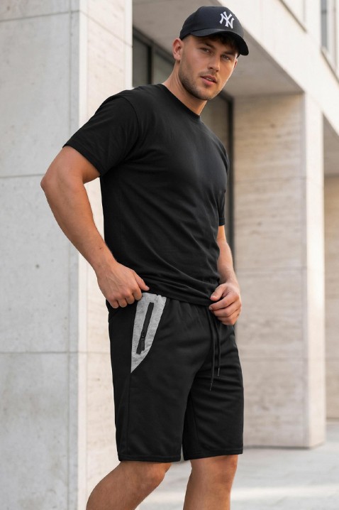 Pantaloni scurți sport pentru bărbați în culori contrastante KOMFINO BLACK, Culoare: negru, IVET.RO - Reduceri de până la -80%