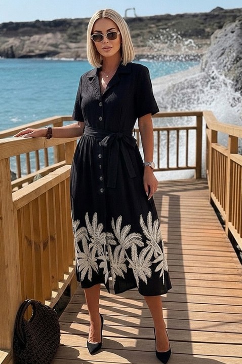 Rochie midi elegantă, cu motive exotice KRAMENSA BLACK, Culoare: negru, IVET.RO - Reduceri de până la -80%