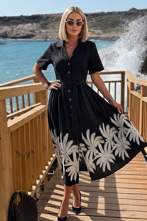 Rochie midi elegantă, cu motive exotice KRAMENSA BLACK, Culoare: negru, IVET.RO - Reduceri de până la -80%