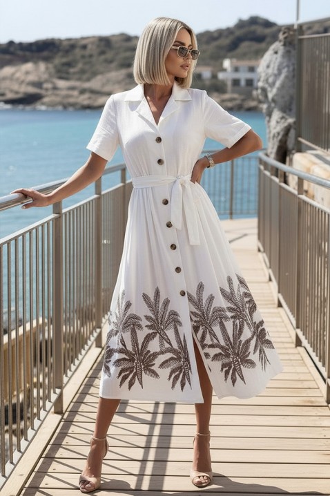Rochie midi elegantă, cu motive exotice KRAMENSA WHITE, Culoare: alb, IVET.RO - Reduceri de până la -80%