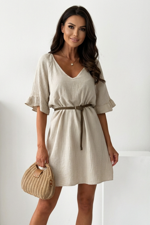 Rochie scurtă vaporoasă din bumbac, cu curea AMELINTA BEIGE, Culoare: bej, IVET.RO - Reduceri de până la -80%