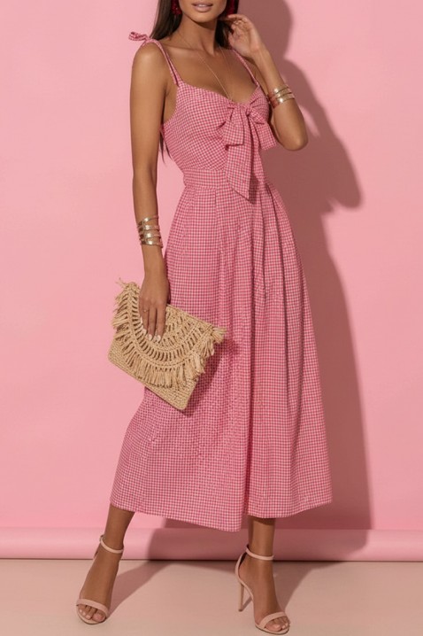 Rochie midi în carouri, cu legătură în față și fante SIENIA RED, Culoare: roșu, IVET.RO - Reduceri de până la -80%