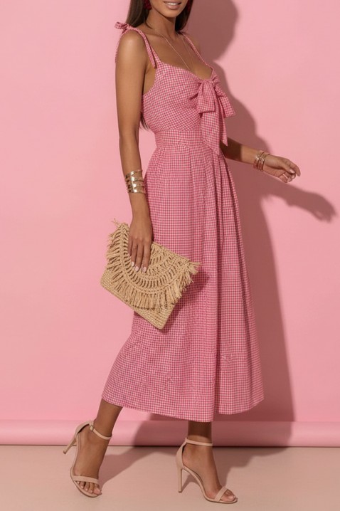 Rochie midi în carouri, cu legătură în față și fante SIENIA RED, Culoare: roșu, IVET.RO - Reduceri de până la -80%