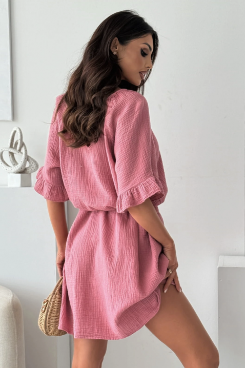 Rochie scurtă vaporoasă din bumbac, cu curea AMELINTA PINK, Culoare: roz, IVET.RO - Reduceri de până la -80%