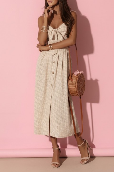 Rochie midi în carouri, cu legătură în față și fante SIENIA BEIGE, Culoare: bej, IVET.RO - Reduceri de până la -80%
