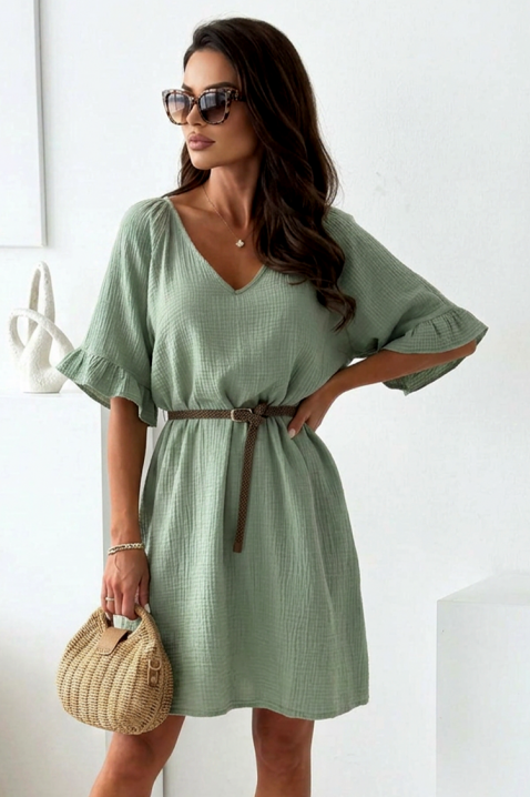 Rochie scurtă vaporoasă din bumbac, cu curea AMELINTA MINT, Culoare: mentă, IVET.RO - Reduceri de până la -80%