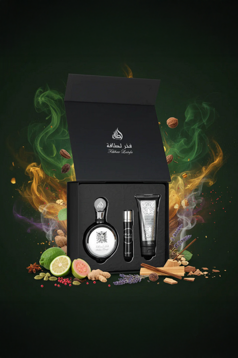 Set oriental pentru bărbați Lattafa Fakhar Men EDP 100 ml + EDP 12 ml + Gel de duș 100 mlIVET.RO - Reduceri de până la -80%
