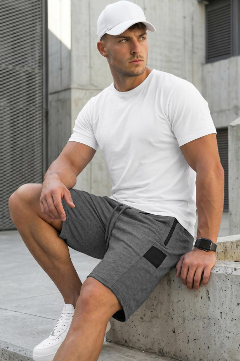 Pantaloni scurți sport pentru bărbați, cu detalii în culori contrastante CHRISTIANO GREY, Culoare: gri, IVET.RO - Reduceri de până la -80%